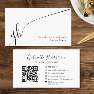 Cartão De Visita Código QR Iniciais de Monograma de Script Elegante