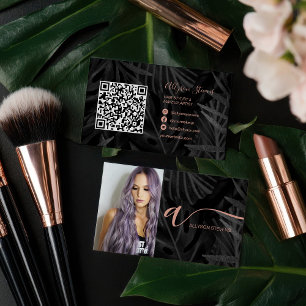 Cartão De Visita Código QR inicial de maquiagem para cabelo tropica