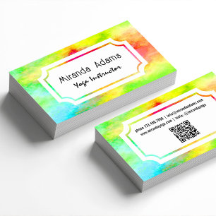 Cartão De Visita Código QR Instrutor de Yoga em Aquarela Moderno e 
