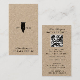 Cartão De Visita Código QR Kraft do Agente de Assinatura Notarial E