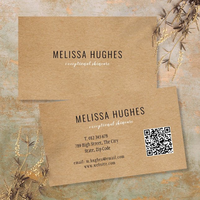 Cartão De Visita Código QR Kraft Rústico Moderno Simples (Simple Modern Rustic Kraft QR Code Business Card)
