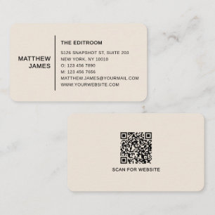 Cartão De Visita Código QR Laranja Pastel Dourado Minimalista Moder