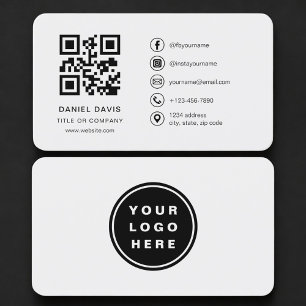 Cartão De Visita Código QR Logo Cinza Profissional