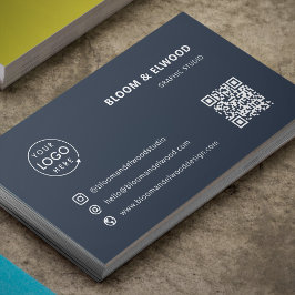 Cartão De Visita Código QR Logotipo azul simples do Marinho mínimo 