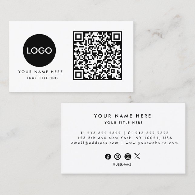Cartão De Visita Código QR Logotipo comercial (Frente/Verso)