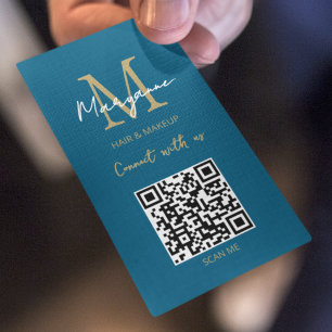 Cartão De Visita Código QR Logotipo comercial Azul moderno