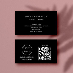 Cartão De Visita Código QR Logotipo comercial Black Modern Profe