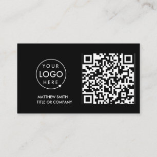 Cartão De Visita Código QR Logotipo comercial Black Modern Profes