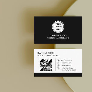 Cartão De Visita Código QR Logotipo comercial   Black Modern Profes