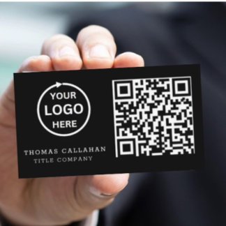 Cartão De Visita Código QR Logotipo comercial Black Moderno Profess