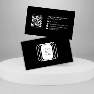 Cartão De Visita Código QR Logotipo comercial Black Moderno Profess