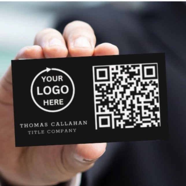 Cartão De Visita Código QR Logotipo comercial Black Moderno Profess (Criador carregado)