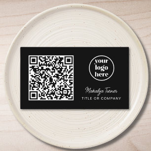 Cartão De Visita Código QR Logotipo comercial Black Moderno Profess