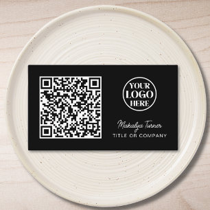 Cartão De Visita Código QR Logotipo comercial Black Moderno Profess