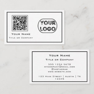 Cartão De Visita Código QR Logotipo comercial Branco minimalista