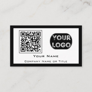 Cartão De Visita Código QR Logotipo comercial branco Minimista pret