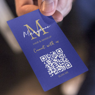 Cartão De Visita Código QR Logotipo comercial Dourado azul