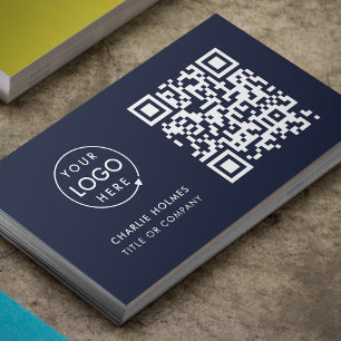 Cartão De Visita Código QR Logotipo comercial Marinho Moderno Pr