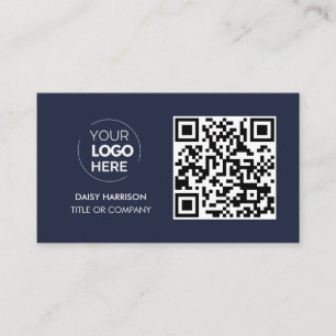 Cartão De Visita Código QR Logotipo comercial Marinho Moderno Pro