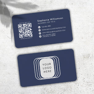 Cartão De Visita Código QR Logotipo comercial Marinho profissional 