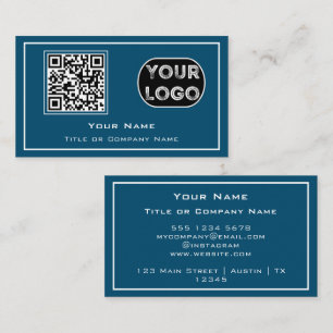 Cartão De Visita Código QR Logotipo comercial Minimalista azul