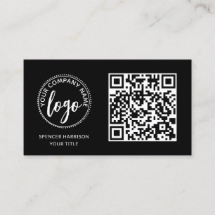 Cartão De Visita Código QR Logotipo comercial Preto profissional