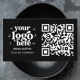 Cartão De Visita Código QR Logotipo comercial Profissional Preto mo