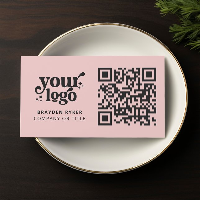Cartão De Visita Código QR Logotipo comercial Profissional Rosa Mod (Criador carregado)