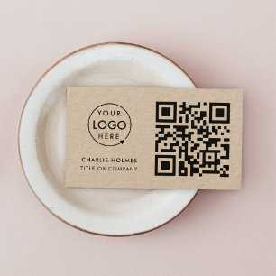 Cartão De Visita Código QR Logotipo comercial Rustic Kraft Modern