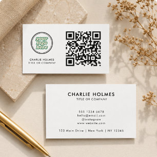 Cartão De Visita Código QR Logotipo comercial   White Modern Profes