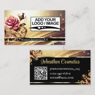 Cartão De Visita Código QR Logotipo Modelo Deluxe Rosa Dourado Luxu