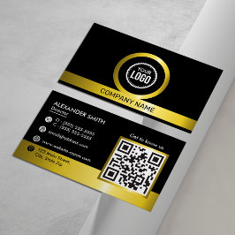 Cartão De Visita Código QR Logotipo preto e Dourado da empresa prof