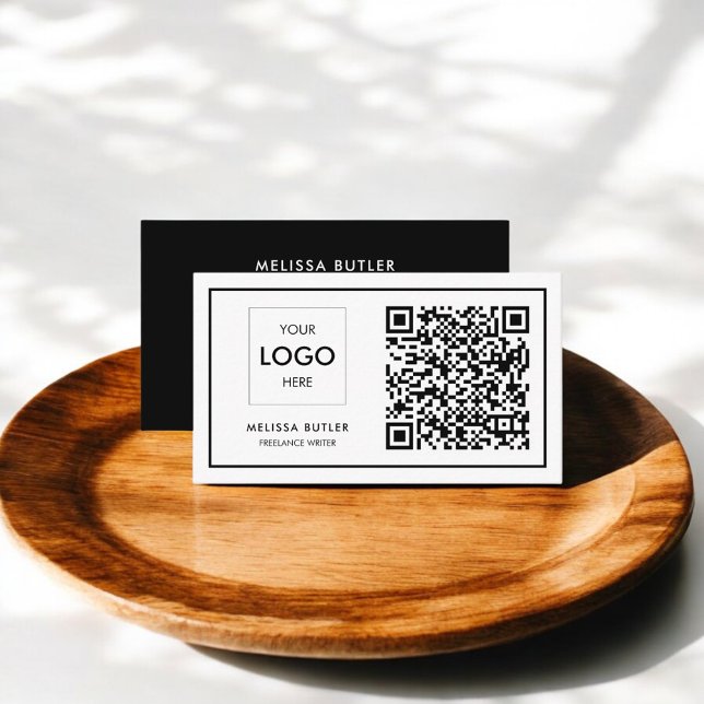 Cartão De Visita Código QR Logotipo profissional preto e branco (Criador carregado)
