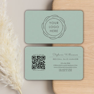 Cartão De Visita Código QR Logotipo profissional Sage Green Moderno