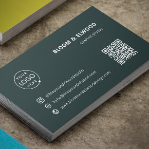 Cartão De Visita Código QR Logotipo verde mínimo moderno simples