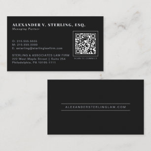 Cartão De Visita Código QR Luxuoso Profissional Prata Preto Moderno