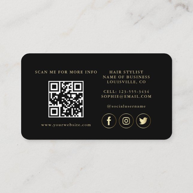 Cartão De Visita Código QR Luxury Dourado Black Professional (Verso)