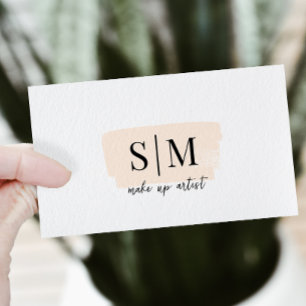 Cartão De Visita Código QR Makeup Artista de Monograma Rosa Brutado