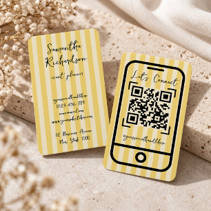 Cartão De Visita Código QR Manuscrito Listras Groovy Amarelo