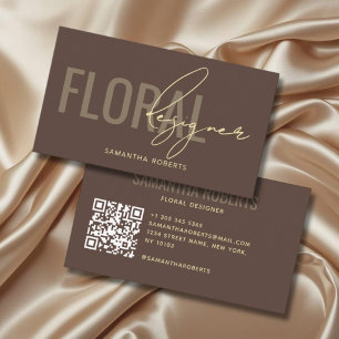 Cartão De Visita Código QR marrom de designer floral moderno