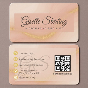 Cartão De Visita Código QR Microblading Bege Neutro Dourado