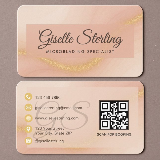 Cartão De Visita Código QR Microblading Bege Neutro Dourado (Criador carregado)
