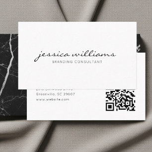 Cartão De Visita Código QR Minimalista Branco Manuscrito Script