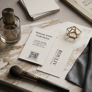 Cartão De Visita Código QR Minimalista de Linho e Carvão para Artis