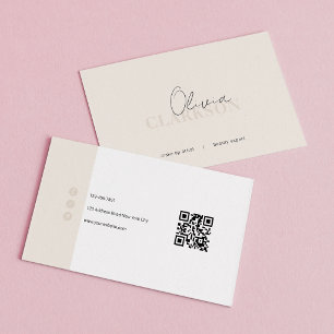Cartão De Visita Código Qr Minimalista Marfim Quente Branco Chic