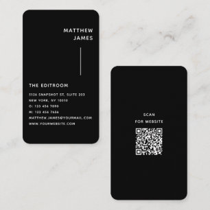 Cartão De Visita Código QR Minimalista Moderno Preto e Branco