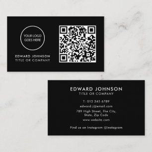 Cartão De Visita Código QR Minimalista Moderno Profissional Preto