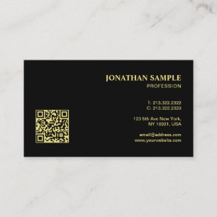 Cartão De Visita Código QR Minimalista Preto e Dourado Moderno Prof
