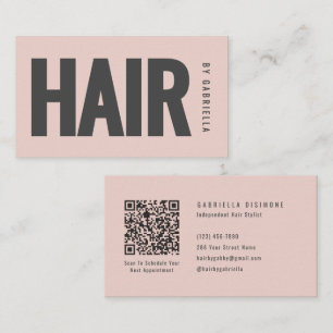 Cartão De Visita Código QR Minimalista Rosa e Preto para Cabelereir