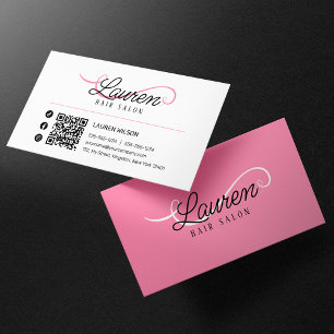 Cartão De Visita Código QR Minimalista Simples Branco Rosa para Cab